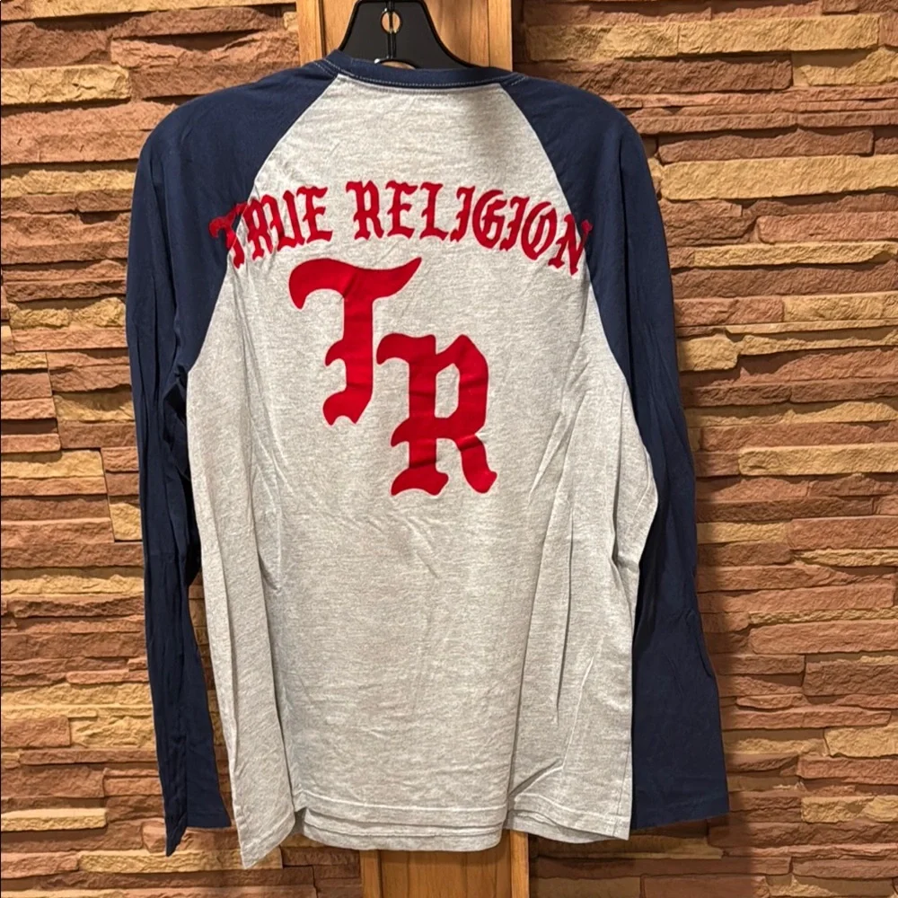 True Religion Navy and Gray Raglan Shirt